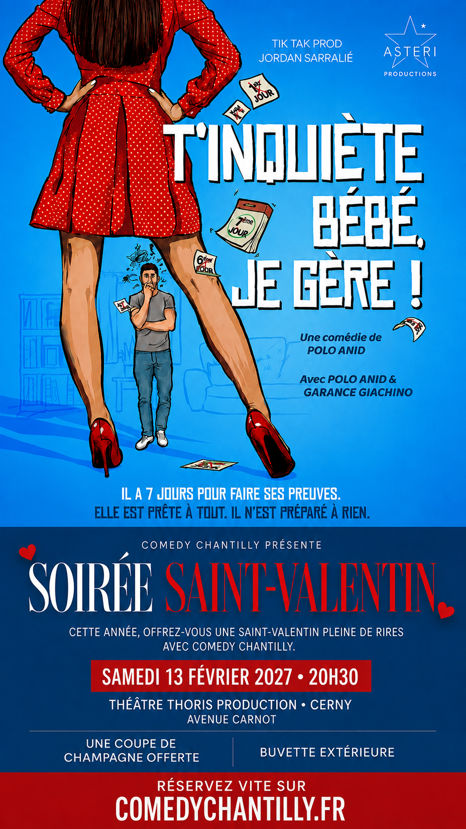 Affiche T’inquiète bébé je gère – Cerny – 13 février 2027 à 20h30